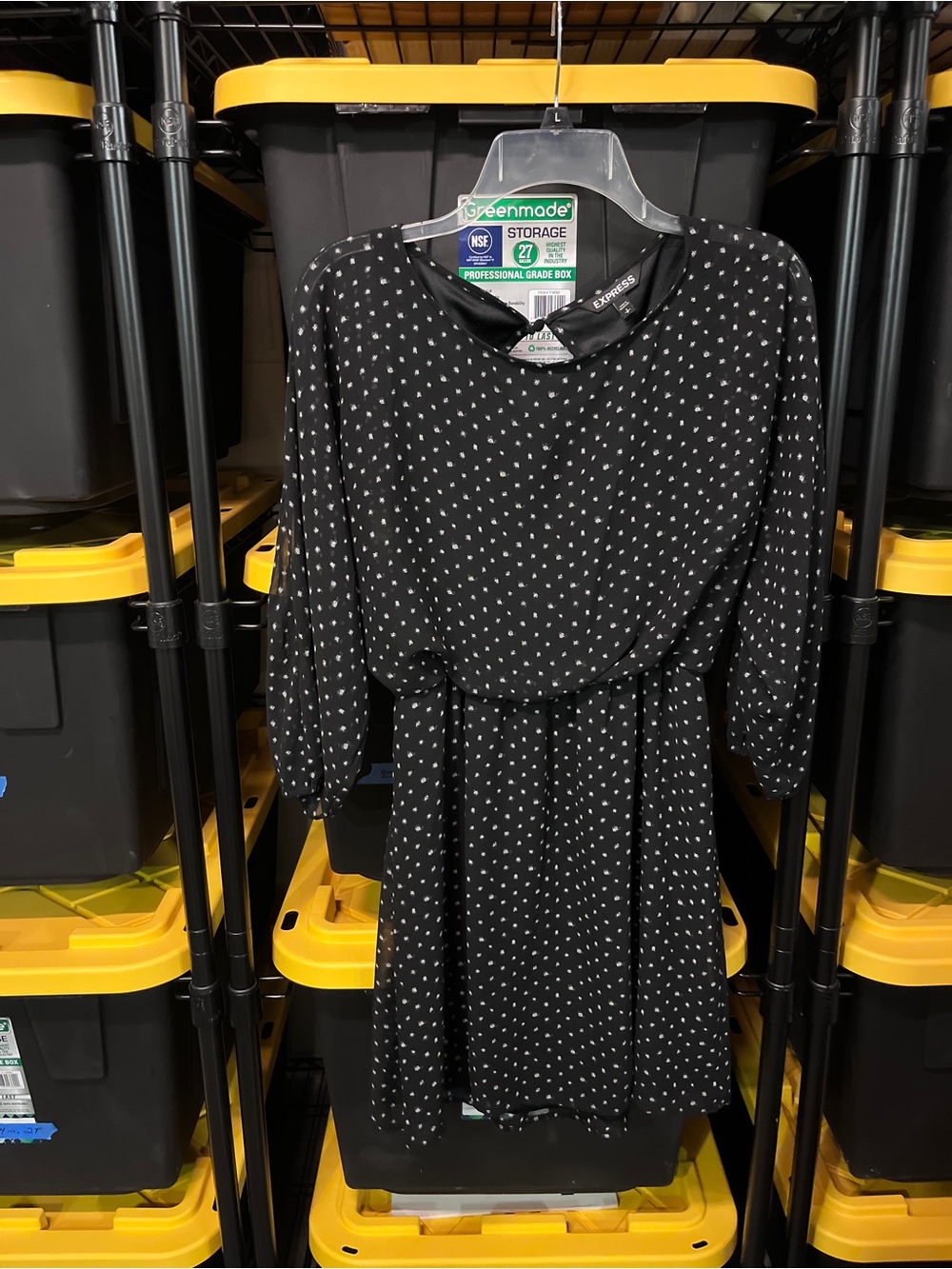 Express Black Dress with White Dot Print
